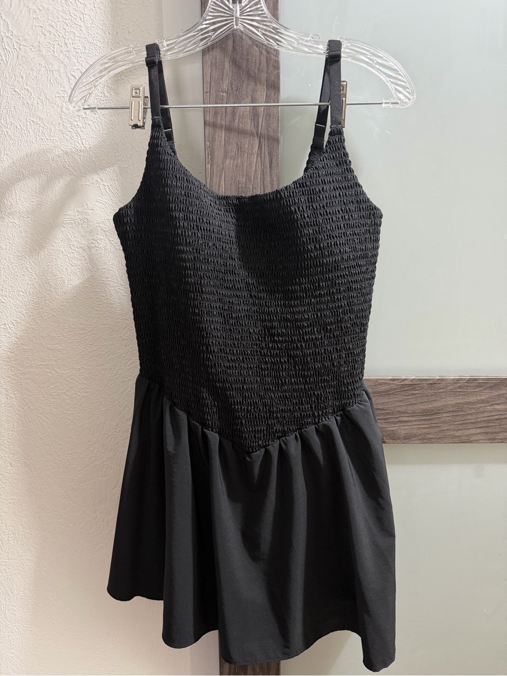 aerie Black Smocked Tank Mini Dress